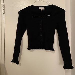 & Other Stories Knit Cardigan Ruffle Trim Black S